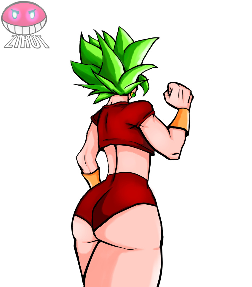 1girls ass ass_focus behind_view big_ass big_butt butt butt_focus dragon_ball dragon_ball_super dragon_ball_z earrings female female_focus female_only fit_female fusion green_hair huge_ass kefla short_shorts shorts thick thick_ass thick_legs thick_thighs wide_hips zirot