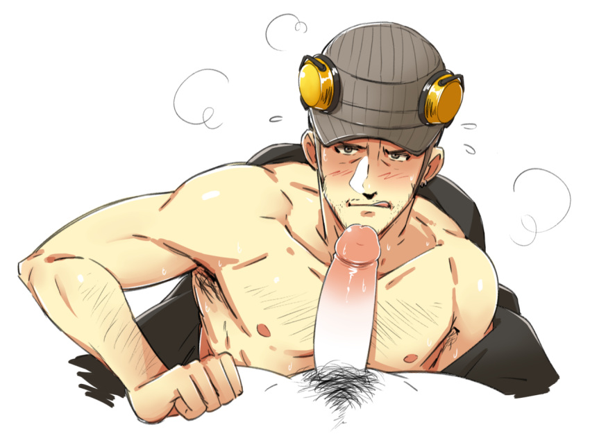 balls blush boner erection facial_hair iwai_munehisa licking_lips male male_only muscles muscular nekonneru_(artist) penis persona_5