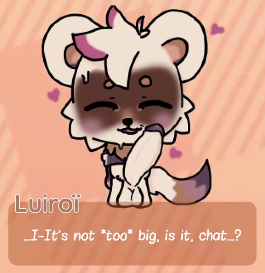 anthro big_penis blush bodily_fluids chibi dialogue domestic_ferret embarrassed erection fluffy genitals heart hi_res huge_cock hyper hyper_genitalia hyper_penis kat_alphabet luiroi luiroi_le_furet male male/male mammal mustelid musteline nervous nervous_smile penis short_male size_difference smaller_male solo speech_bubble standing sweat toony true_musteline virtual_youtuber vtuber weasel