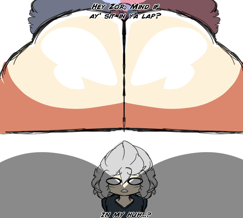 1boy 1girls 2023 ass_focus big_ass bottom_heavy clothed_male dat_ass english_text fat_ass female funny gigantic_ass huge_ass humor hyper_ass imminent_facesitting larger_female leporid leporid_humanoid looking_at_partner male oc original original_character pale-skinned_male pale_skin presenting_hindquarters rabbit rabbit_girl rabbit_humanoid rika_(marblemizz) size_difference sketch smaller_male text white_background wool_rabbit zor_(zoruadrawsstuff) zoruadrawsstuff