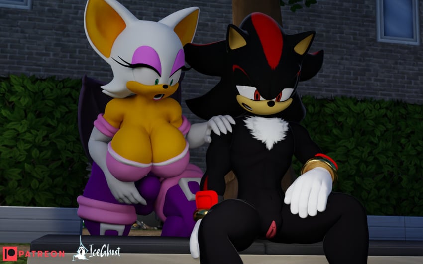 3d 3d_(artwork) 3d_model andromorph cuntboy futa iceghost_(artist) intersex mobian mobian_(species) mobian_bat outside public rouge_the_bat sega shadow_the_hedgehog sonic_(series) sonic_adventure_2 sonic_the_hedgehog_(series)