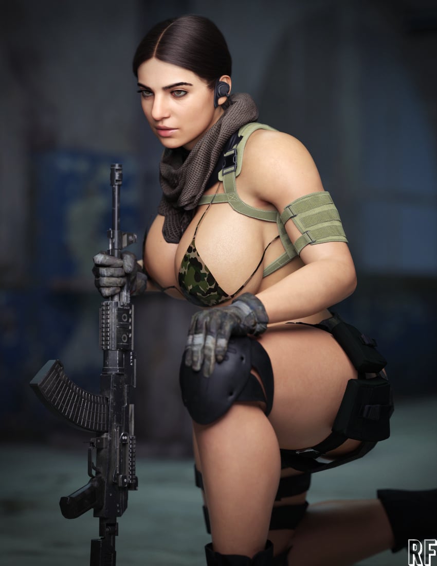 3d ass big_ass big_breasts black_hair black_panties black_underwear breasts brown-skinned_female brown_skin call_of_duty colored_skin dark_hair farah_karim female_only gun harness middle_eastern middle_eastern_female naked nude nude_female panties partially_clothed persian_female rude_frog solo tactical_gear tactical_nudity tagme thick_thighs toned toned_female underwear