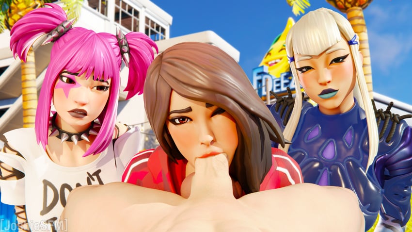 1boy 3girls deepthroat drop_dee_(fortnite) female fortnite fortnite:_battle_royale joshiensfw male mizuki_(fortnite) multiple_girls nervous oral ruby_(fortnite) self_upload