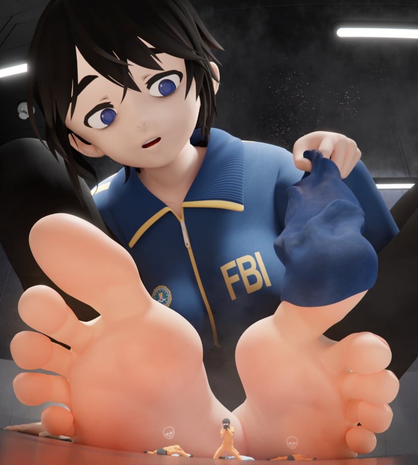 1girls 3boys 3d barefoot black_hair black_legwear blue_eyes blue_socks choked choked_to_death choking clothed_female death fbi_outfit feet female foot_fetish foot_focus gassed giantess government_employee killed killing larger_female larger_female_smaller_male macro_female male micro miniboy multiple_boys murder murdered nude_male original original_character pale-skinned_female pale_skin polyphius short_hair size_difference smaller_male socks soles steam steamy_feet taking_off_socks toes