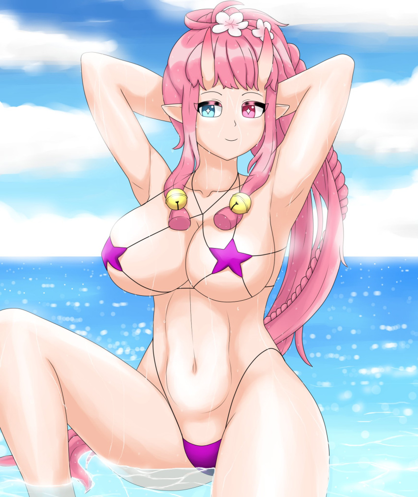 ale_131 beach bikini heterochromia looking_at_viewer muse_ts oddeyes pink_hair solo solo_female star_(symbol) swimsuit swimwear techo_de_lamina twitch virtual_youtuber vtuber vtuberfanart