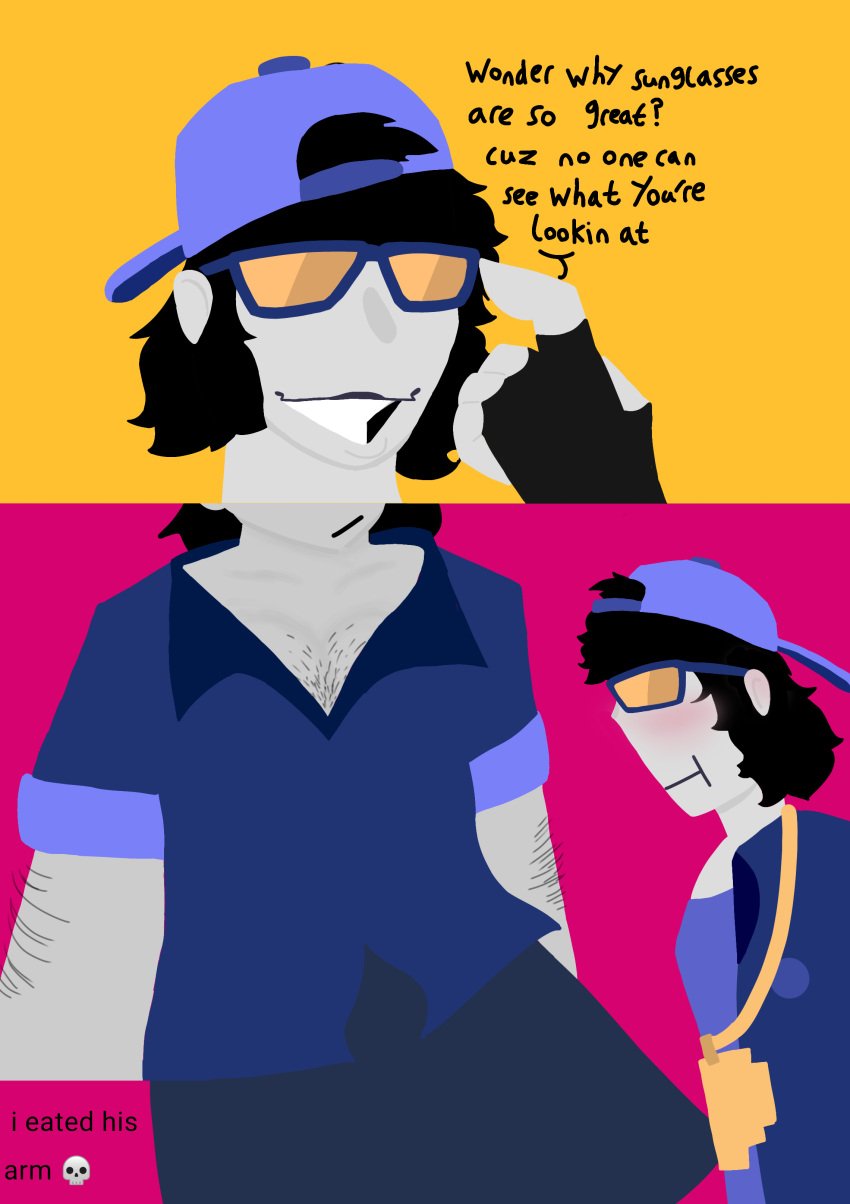 backwards_cap ballzz chillin_(incredibox) feel_(incredibox) fingerless_gloves funny gay goofy_ahh incredibox_mod no_outlines pectorals staring sunglasses_on_forehead