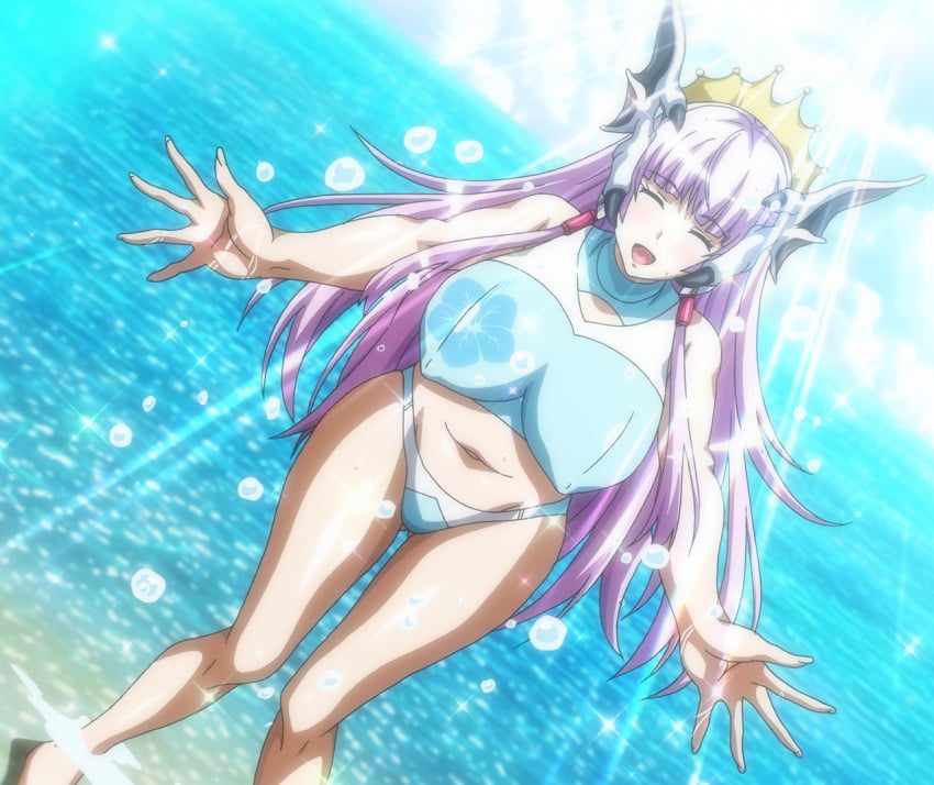 1girls aku_no_onna_kanbu aku_no_onna_kanbu:_full_moon_night bikini breasts bunnywalker closed_eyes hips large_breasts long_hair purple_hair screencap screenshot swimsuit t-rex_(animation_studio) thighs