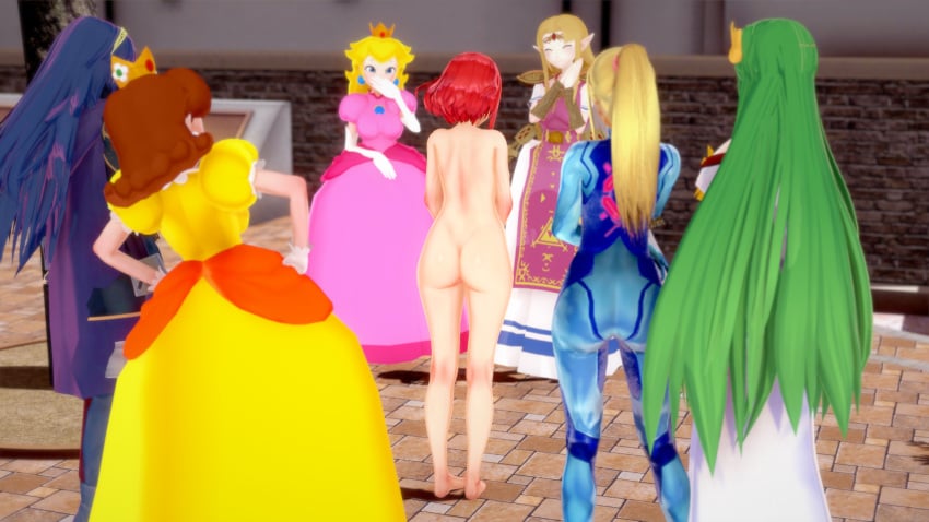 3d 3d_(artwork) 6+girls 7girls ass back_view barefoot blonde_hair blue_hair breasts brown_hair clothed_female_nude_female company_connection completely_nude completely_nude_female crossover crown dress dume embarrassed_nude_female enf female_only fire_emblem fire_emblem_awakening green_hair kid_icarus long_hair lucina_(fire_emblem) mario_(series) medium_hair metroid multiple_girls nintendo nude nude_female palutena ponytail princess_daisy princess_peach princess_zelda pyra_(xenoblade) red_hair samus_aran short_hair the_legend_of_zelda tiara xenoblade_(series) xenoblade_chronicles_(series) xenoblade_chronicles_2 zelda_(a_link_between_worlds) zero_suit zero_suit_samus