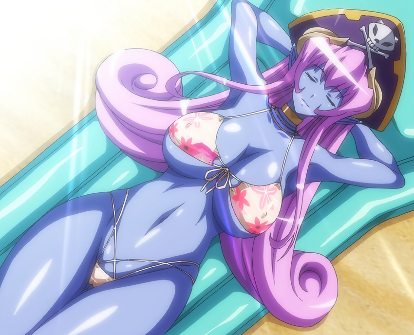 1girls aku_no_onna_kanbu aku_no_onna_kanbu:_full_moon_night aku_no_onna_kanbu_fullmoon_night breasts bunnywalker closed_eyes demon_girl demon_horns efa_guranaada hips horns large_breasts long_hair monster_girl purple_hair screencap screenshot swimsuit t-rex_(animation_studio) thick_thighs thighs upscaled wide_hips