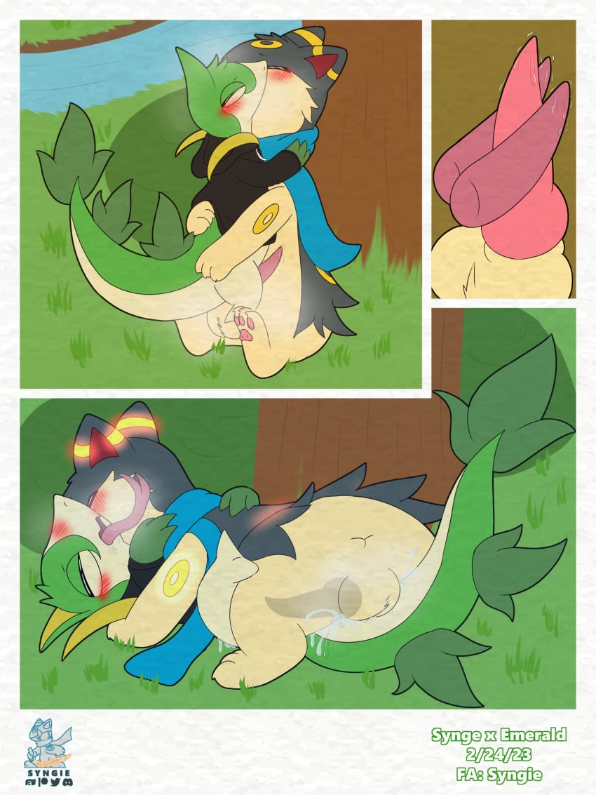 2_penises absurd_res anal animal_genitalia animal_penis anthro bodily_fluids clothed clothing clothing_lift comic cum cum_in_ass cum_inside diphallia diphallism eeveelution from_front_position frottage furry generation_2_pokemon generation_5_pokemon genital_fluids genitals hemipenes hi_res hoodie hybrid_pokemon kissing male male/male mating_press multi_genitalia multi_penis nintendo penis pokemon pokemon_(species) quilava servine sex shirt shirt_lift syngie_(artist) topwear umbreon