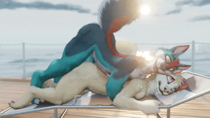 animated anthro boat bodily_fluids canid canine canis cum duo female forest_foxtail fox genital_fluids genitals hi_res hybrid light male male/female mammal motion_of_the_ocean multicolored_body multicolored_tail mustelid otter penetration penis rear_entry sea secretden sex striped_body stripes sun sunlight tail vehicle violet(theotter) water watercraft wolf