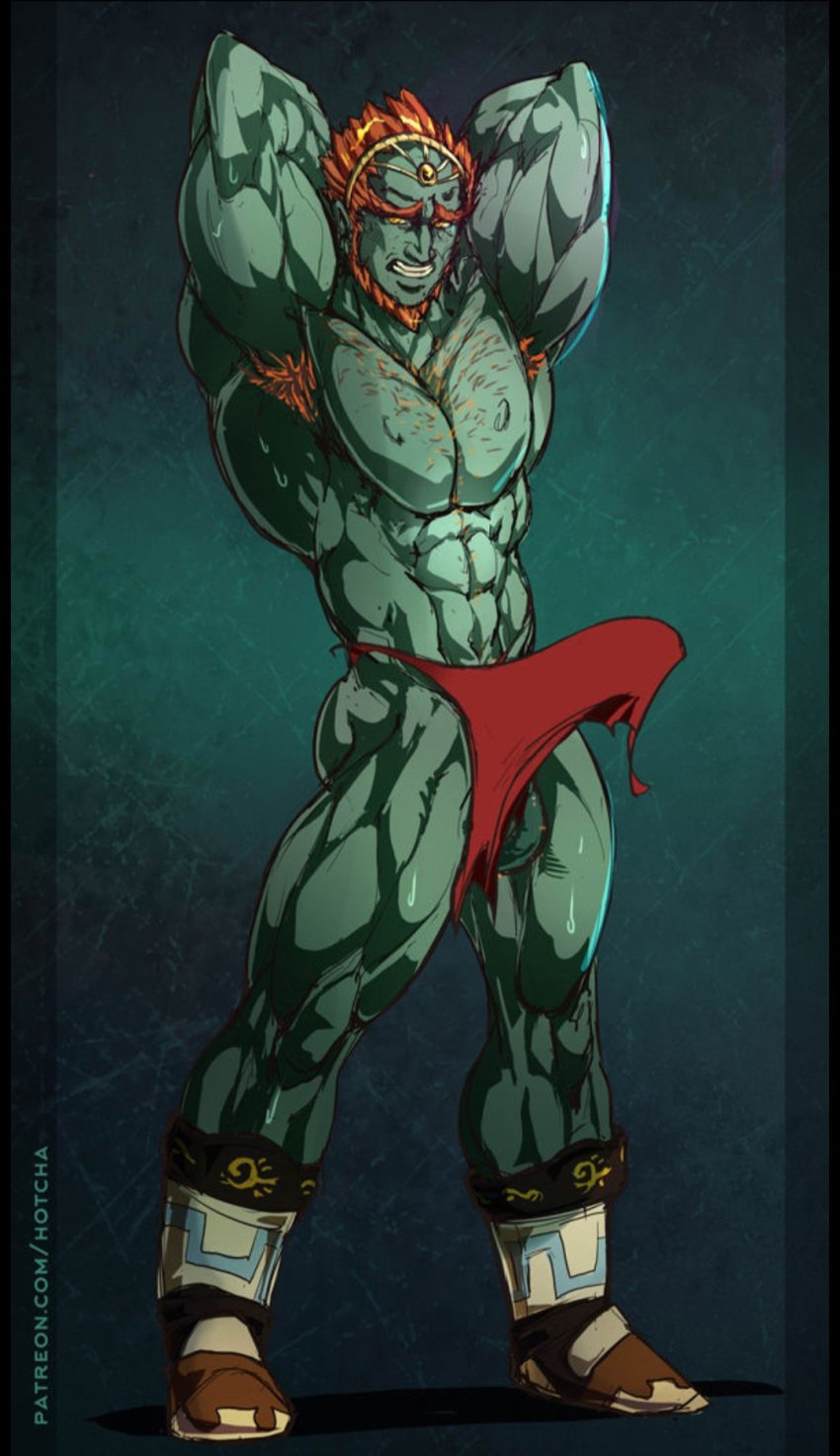 armpit_hair balls bara beard big_balls big_penis boner erection facial_hair ganondorf gerudo hands_behind_head hotcha loincloth loincloth_only male male_only muscles muscular penis red_hair solo solo_male the_legend_of_zelda twilight_princess