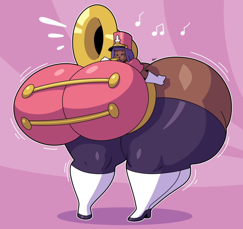 big_ass big_breasts boots brass_instrument breasts bubble_butt dark-skinned_female dorahden female hat high_heel_boots huge_ass hyper hyper_ass hyper_breasts marching_band_uniform puffed_cheeks solo solo_female sousaphone thighhighs tuba wide_hips