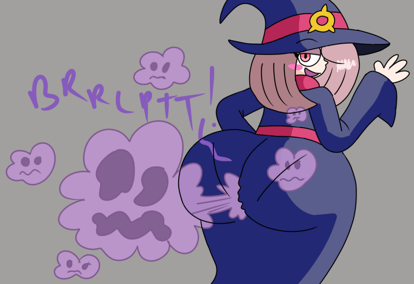 ass big_butt brap brappycatty butt_in_dress enormous_butt fart fart_fetish farting farting_at_viewer farts fetish gassy little_witch_academia purple_fart sucy_manbavaran sunniefunnie witch witch_hat yoshizilla