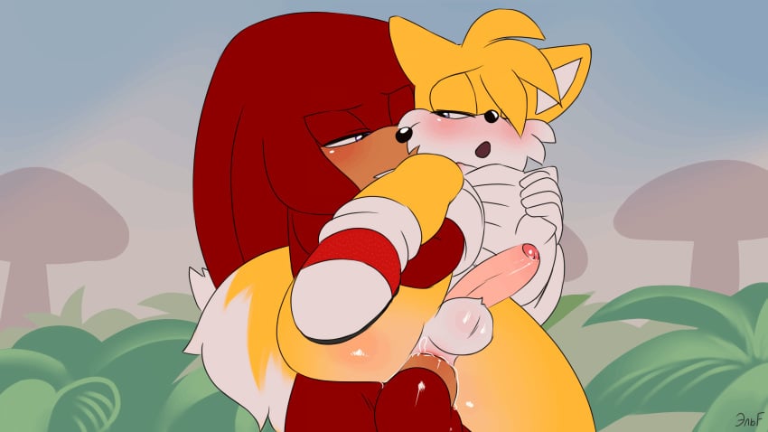 2boys aged_up ahoge anal anal_sex animated animated_gif anthro anthro_on_anthro anthro_only anthro_penetrated anthro_penetrating anthro_penetrating_anthro balls balls_deep biting_shoulder blue_eyes blush blushing echidna erection femboy feminine_male fox fox_boy fox_ears fox_tail fur furry furry_only gay gay_sex knuckles_the_echidna krazyelf legwear legwear_only looking_at_another looking_at_partner looking_back looking_pleasured male male/male male_on_femboy male_only miles_prower mobian_(species) outside outside_sex penetration penis plant purple_eyes quills red_fur sega socks_and_shoes sonic_(series) sonic_the_hedgehog_(series) suspended suspended_congress suspension tails tails_the_fox violet_eyes white_fur yaoi yellow_fur