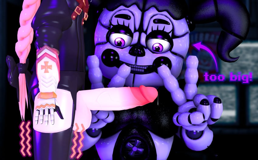 3d 3d_(artwork) armor armored_dress astolfo_(fate) baby_(fnafsl) big_penis black_hair black_makeup black_nose blurry blurry_background canon_appearance circus_baby circus_baby_(fnaf) clown clown_girl clussy crop_top detailed_background dick dominant fate_(series) femboy five_nights_at_freddy's five_nights_at_freddy's:_sister_location glowing glowing_eyes goth goth_girl high_resolution highres huge_cock looking_down magenta_eyes pale-skinned_female pale-skinned_male pale_skin peace_sign penis penis_out pink_eyes pink_hair precum precum_drip purple_eyes robot robot_girl scottgames sfm shaking shiny_skin size_comparison size_difference smug smug_face text thighhighs trembling trembling_legs trishsfm twintails veiny_penis white_body white_skin