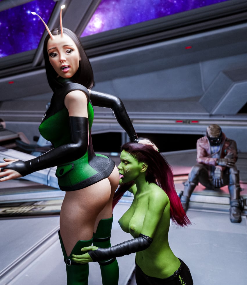 2girls 3d ahe_gao antennae_(anatomy) ass ass_licking ass_worship black_clothing black_eyes black_hair boots breasts brother_and_sister facial_markings gamora glowing_antennae green-skinned_female green_clothing green_skin guardians_of_the_galaxy hand_on_head hand_on_partner hentaimaker69 human humanoid humanoid_on_humanoid interspecies interspecies_yuri lesbian lesbian_sex lesbians light-skinned_female light-skinned_male light_skin mantis_(marvel) maroon_hair marvel marvel_cinematic_universe no_panties no_pants orgasm_face peter_quill pom_klementieff sitting_on_floor sleeping sleeves space spacecraft spaceship_interior starlord thigh_highs yuri yuri_with_male_audience