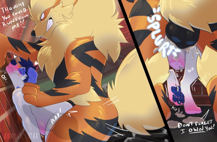 anal anal_knotting anal_sex animal_genitalia animal_penis anthro anthro_on_feral anthro_penetrated arcanine balls big_dom_small_sub big_penis blonde_hair bodily_fluids canid canine canine_genitalia canine_penis canis clenched_teeth cum cum_drip domestic_dog dominant dripping duo feral feral_penetrating feral_penetrating_anthro fur generation_1_pokemon genital_fluids genitals grin hair hi_res inflation inflation interspecies knotting male male/male male_penetrated male_penetrating male_penetrating_male mammal nintendo orange_body orange_fur penetration penis pokemon pokemon_(species) pokephilia sex size_difference smile teeth xxbrewbeastxx zoophilia