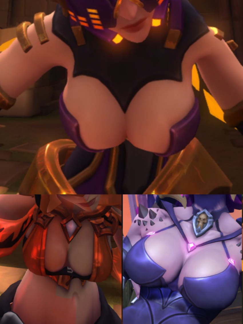 cleavage close-up golden_seris huge_breasts in-game multiple_girls nyx_(paladins) paladins remix_seris seris_(paladins)