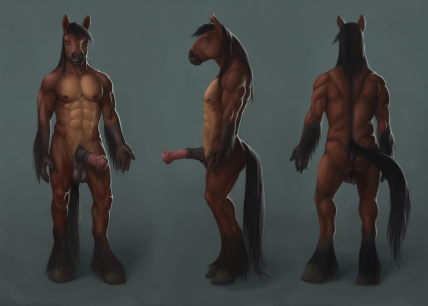 1boy 2011 anthro anus backsack balls black_hair brown brown_eyes equine erection hair hooves horse horseballs horsecock looking_at_viewer male male_only mane morticus multiple_angles muscles nipples nude penis solo standing tail