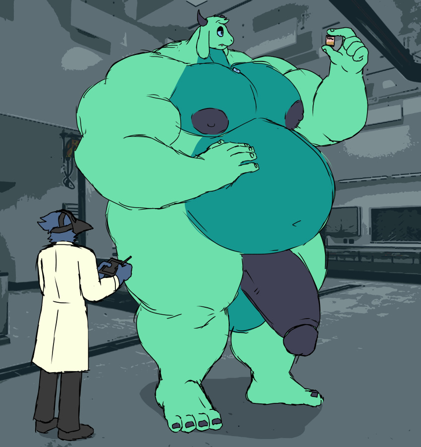 absurd_res anthro avian balls big_balls big_muscles big_pecs big_penis bird black_nipples black_penis blue_eyes body_size_growth bovid caprine duo fur genitals goat green_body green_fur growth hand_on_stomach hi_res huge_balls huge_cock huge_muscles hyper hyper_muscles larger_male male mammal multicolored_body multicolored_fur muscle_growth musclegut muscular muscular_anthro muscular_arms muscular_legs muscular_male muscular_thighs navel nipples parttimeyeen_(artist) pecs penis size_difference size_transformation smaller_male transformation