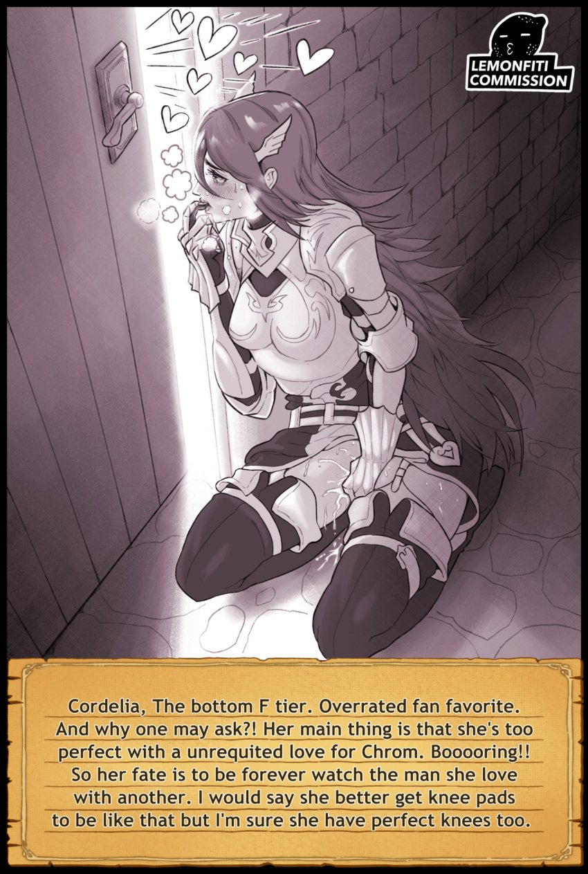 cordelia_(fire_emblem) english_text fire_emblem fire_emblem_awakening kneeling lemonfiti masturbation nintendo peeping text