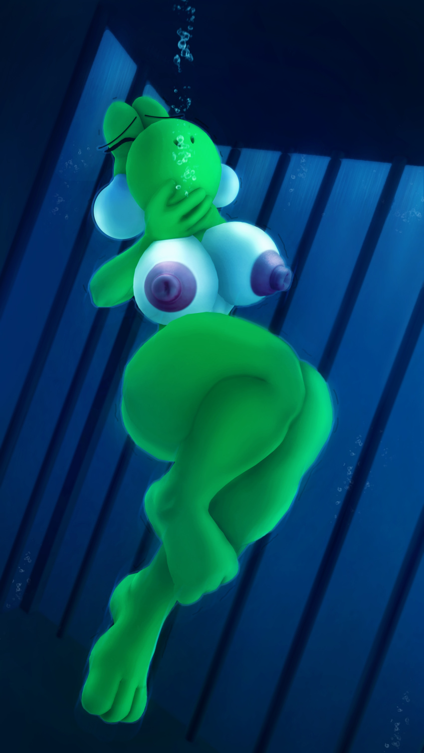 1girls 3d 3d_(artwork) air_bubbles anthro barefoot big_boobs big_breasts big_nipples big_thighs big_tits blender boobs breasts cage caged closed_eyes covering_mouth danil4h drowning feet female female_only fetish green_body green_skin huge_breasts imminent_death legs mario_(series) motion_lines naked nintendo nipples nude puffy_cheeks request solo tall thick thick_hips thick_thighs tits toes underwater water white_breasts white_skin wide_hips yoshi