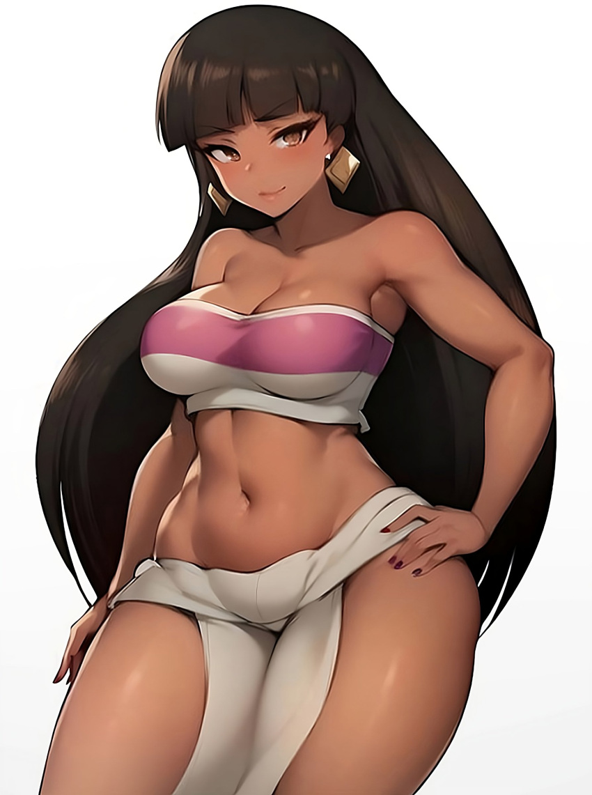 1girls ai_generated black_hair breasts brown_skin chel cucarachaaa dreamworks female hand_on_hip hips large_breasts latina long_hair midriff slim_waist the_road_to_el_dorado thick_thighs thighs wide_hips