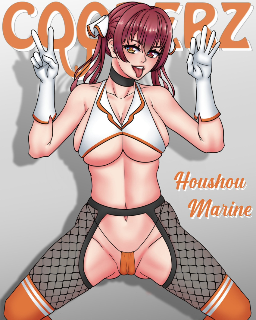 1girls clothed clothing cooterzi fellatio_gesture female female_only gesture gloves hand_gesture heel_boots heterochromia hololive hololive_fantasy hololive_japan houshou_marine inviting light-skinned_female light_skin looking_at_viewer panties red_eye red_hair revealing_clothes seductive skimpy_clothes solo suggestive_gesture tongue tongue_out underboob v_sign virtual_youtuber white_gloves yellow_eye