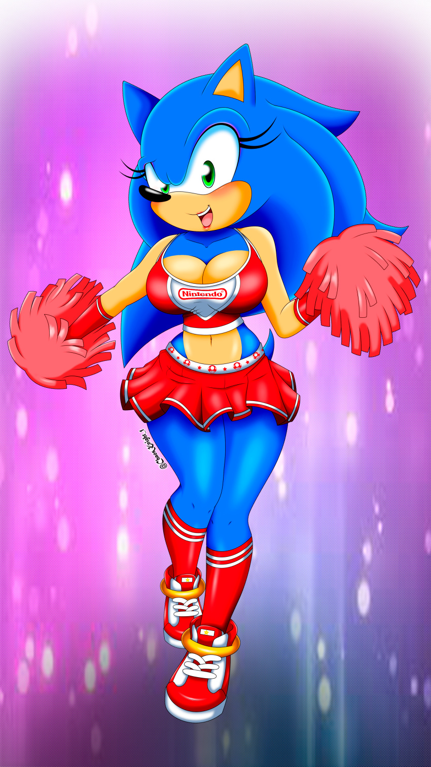 big_breasts blue_body chaosknight_1 cheerleader_uniform clothed female female_only green_eyes hedgehog lipstick mammal mario_(series) multicolored_body nintendo pom_poms rule_63 sega smiling_at_viewer solo solo_female sonic_(series) sonic_the_hedgehog sonic_the_hedgehog_(series) sonique_the_hedgehog text