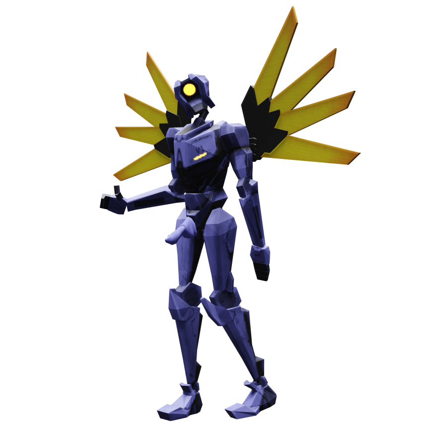 1_eye 1boy 3d casual erection low_poly machine male male_focus male_only non-human penis penis_out purple_body robot thumbs_up ultrakill upiware v1_(ultrakill) white_background wings yellow_eyes