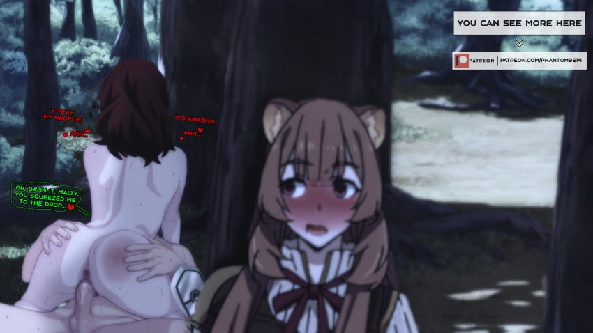 1boy 2girls ass bitch_(shield_hero) blush brown_hair caught caught_in_the_act censored cheating completely_nude cowgirl_position cuckquean cum_in_pussy female iwatani_naofumi long_hair male malty_s_melromarc mosaic_censoring netorare ntr nude nude_female nude_male open_mouth penis phantom-x phantom9614 pink_eyes pubic_hair raphtalia red_hair reverse_netorare self_upload semen sex tate_no_yuusha_no_nariagari text the_rising_of_the_shield_hero