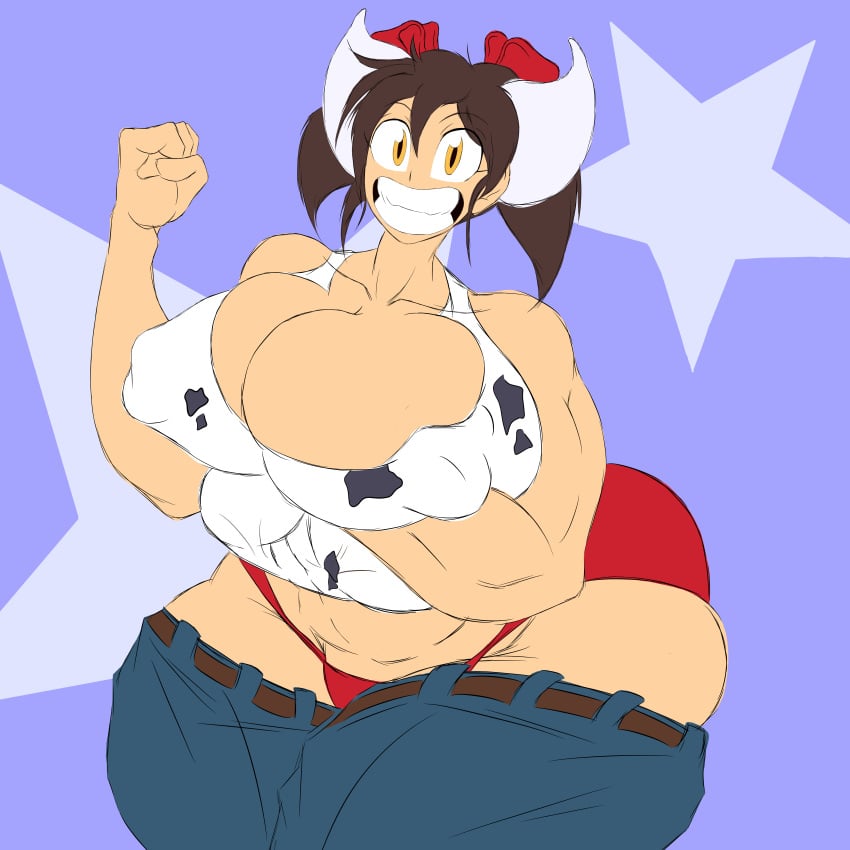 1girls abs ass big_ass big_breasts big_butt big_eyes big_nipples breasts brown_hair comic cow_girl cow_horns curvaceous curvy curvy_body curvy_female curvy_figure curvy_hips eyebrows fanart fat_ass front_view horns huge_ass huge_breasts huge_thighs humanoid jeans large_ass large_breasts large_butt legs legs_crossed legs_together light_skin looking_at_viewer massive_ass massive_breasts muscles muscular muscular_female nipples nipples_visible_through_clothing popstepx pussy raised_arm red_bikini showing_teeth smiling smiling_at_viewer solo solo_female strong sukimi_(hataraki_ari) thick thick_ass thick_hips thick_legs thick_thighs tied_hair tight_clothes tight_clothing twintails voluptuous voluptuous_female wide_hips wide_thighs yellow_eyes