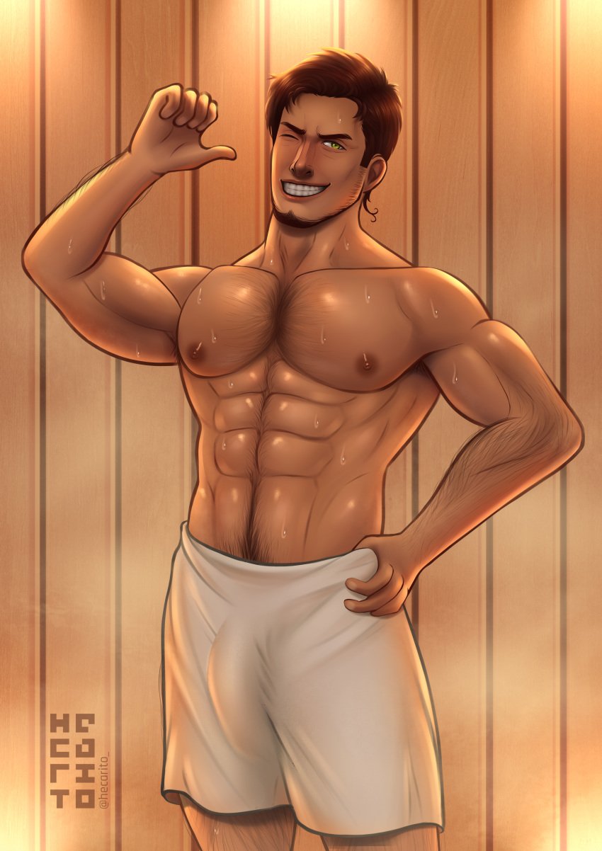 1boy hairy_male hecarito male male_only sauna solo turkey_(hetalia)