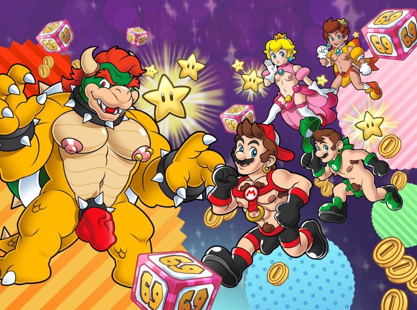 5boys 69_(number) bara bara_tiddies bara_tits bowser bulge bulge_through_clothing clothing cock_ring crossgender dearest_antoine detailed_background detailed_bulge ear_piercing feminine feminine_body feminine_male ftm_crossgender ftm_transformation gay genderbend genderbender genderbent genderswap genderswap_(ftm) hi_res human koopa luigi male male_focus male_only mammal mario mario_(series) mario_party muscular muscular_male nintendo nipple_piercing nipples penis_outline piercing prince_apricot prince_darcy princess_daisy princess_peach reptile rule_63 scalie shell super_mario_bros. tomgirl underwear