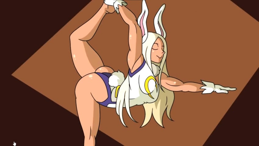 1girls ass big_breasts closed_eyes closed_mouth closed_smile dark-skinned_female dark_skin female kishinpain long_hair miruko my_hero_academia rabbit rabbit_ears rabbit_tail rumi_usagiyama solo solo_female solo_focus stretching suit train training white_hair