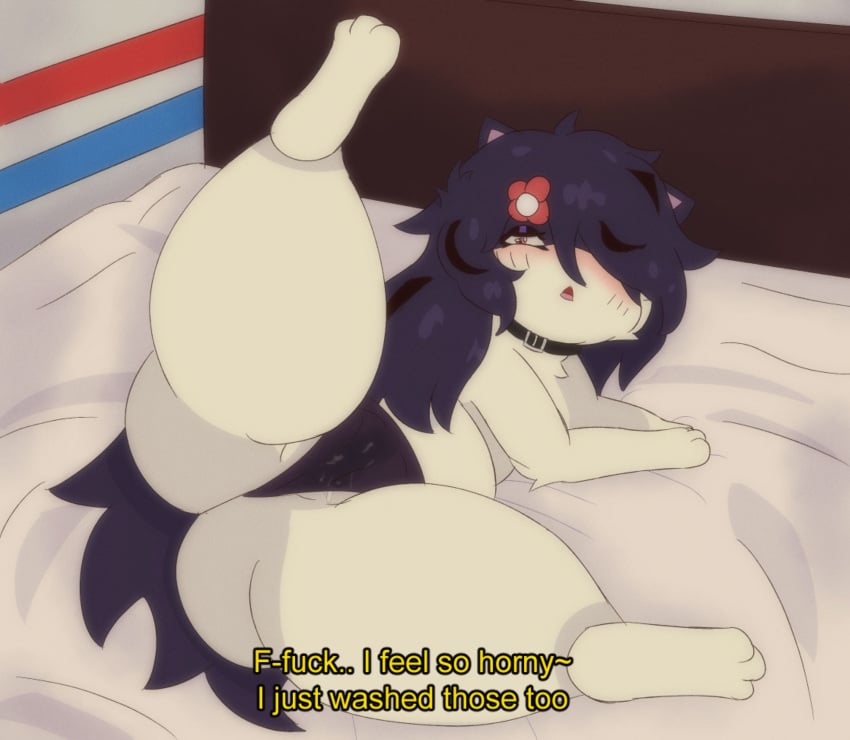 blush chara_(meloncholy) clothing dialogue emo english_text female feral feral_only fur generation_2_pokemon hi_res leaking_pussy meloncholy needy nintendo pokemon pokemon_(species) profanity quilava solo spread_legs spreading text underwear wet wet_clothing wet_underwear