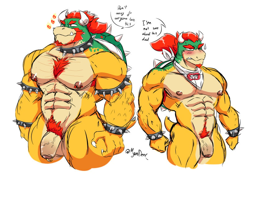 anthro armband barazoku beard bowser bowser_jr. bracelet collar duo facial_hair father father_and_child father_and_son foreskin genitals hair hairy hi_res horn jewelry koopa male male_only mario_(series) morgandeer muscular muscular_anthro muscular_male nintendo nipples nude parent parent_and_child pecs penis ponytail pubes red_hair scalie shell son spiked_armband spiked_bracelet spiked_collar spiked_shell spikes spikes_(anatomy) uncut