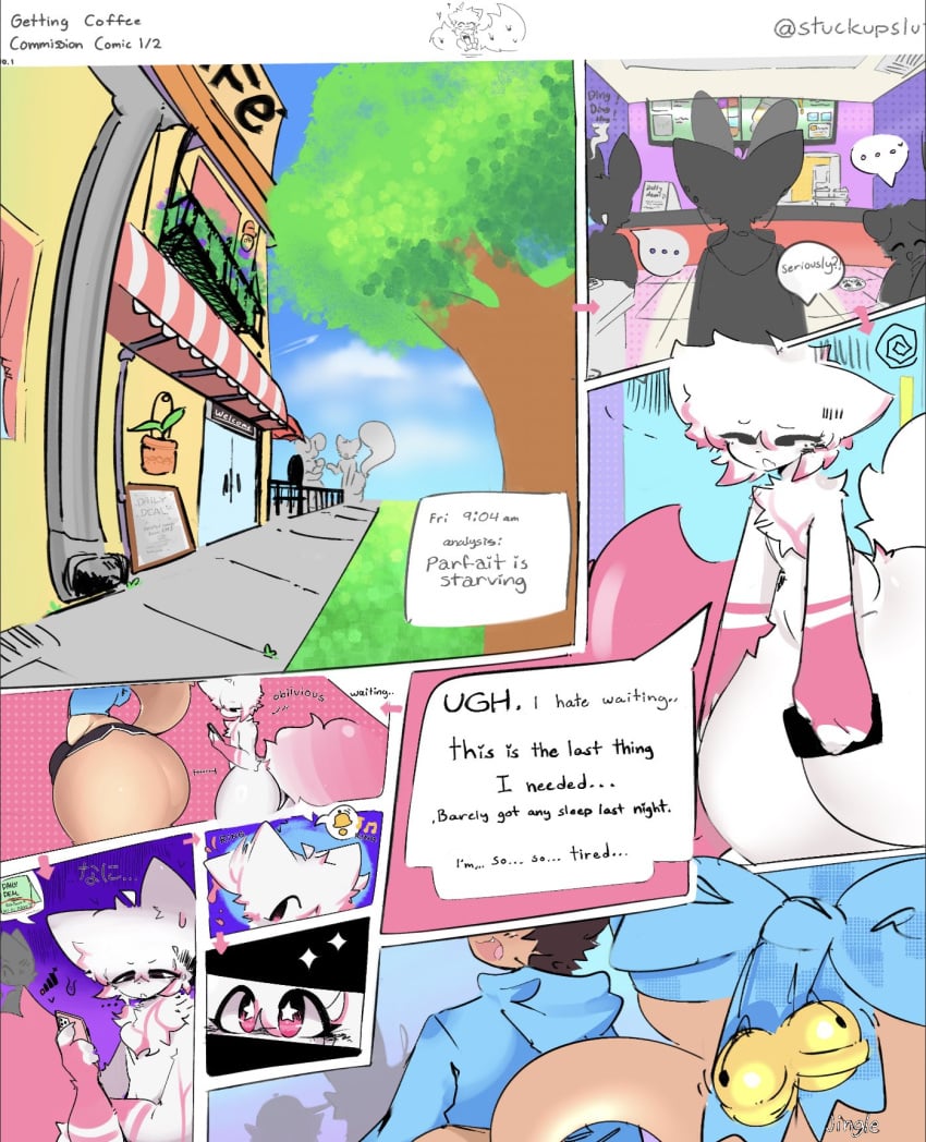 ambiguous_gender anthro behind_another big_ass bigger_male bubble_butt femboy girly huge_ass in_line large_ass male parfait_(yesthisisgoocat) restaurant stuckupslut tagme taller_male thick_thighs wide_hips