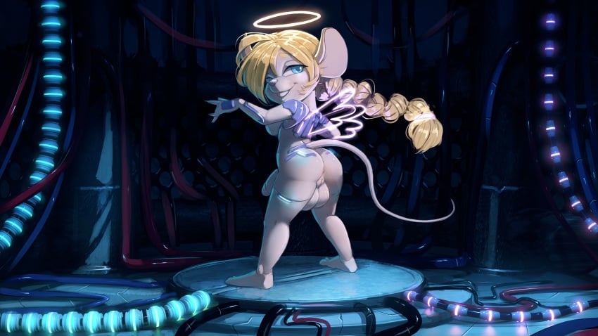 2023 absurd_res anthro anus ass balls breasts digital_media_(artwork) gekasso genitals hair halo herm hi_res humanoid_genitalia humanoid_penis intersex long_hair looking_at_viewer mammal mouse murid murine original_character penis pussy rodent solo