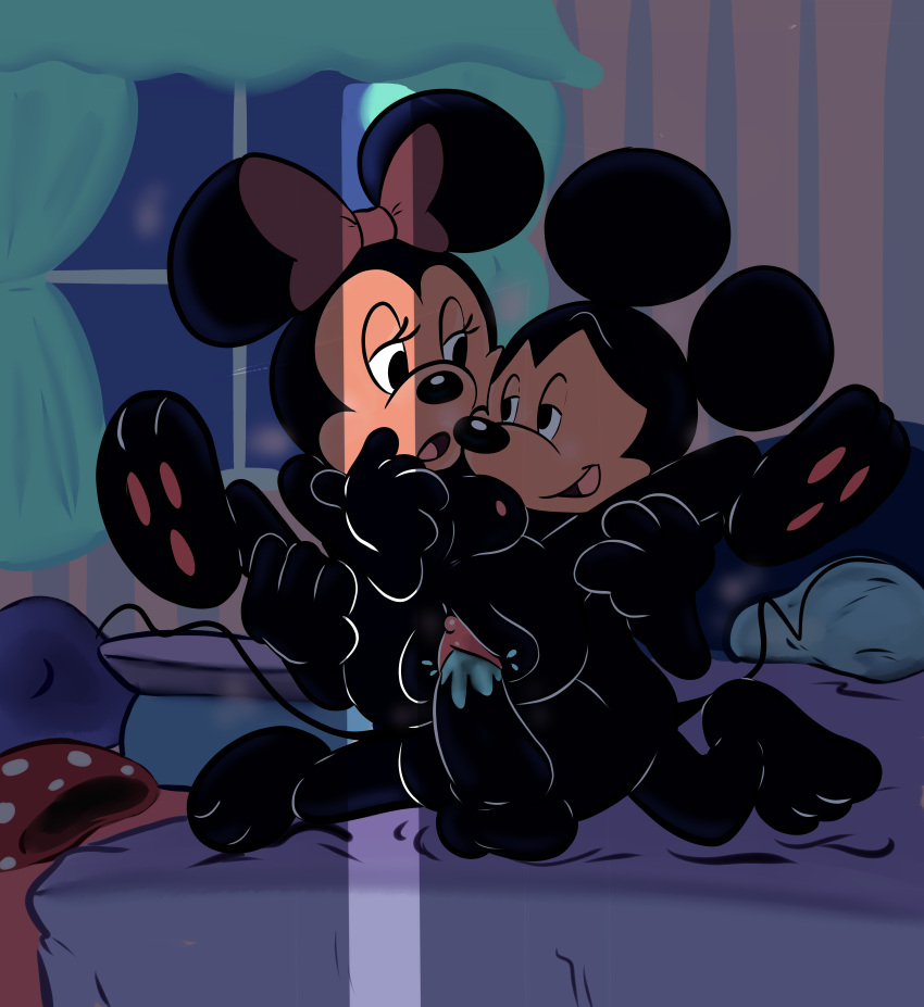 1boy 1boy1girl 1girls absurd_res anthro balls bed bed_sheet bedding bedroom_sex bodily_fluids breasts breath clothing clothing_aside disney duo female furniture genital_fluids genitals hi_res hiding humping kinxybunny leg_grab light male male/female mammal mickey_mouse minnie_mouse mouse murid murine narrowed_eyes nipples nude open_mouth panting penetration penile penile_penetration penis penis_in_pussy pussy pussy_juice rodent sex spread_legs spreading vaginal_penetration