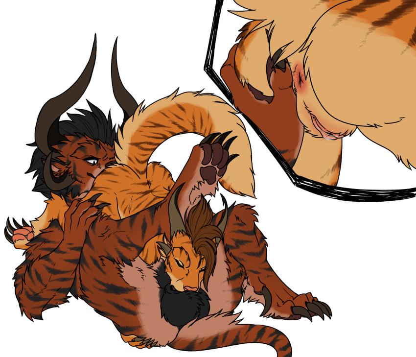 2020 4_ears 4_horns 69_position anthro anthro_on_anthro anthro_penetrated anthro_penetrating anthro_penetrating_anthro anus ass balls big_balls black_body black_fur black_hair brown_hair butt_grab charr closed_eyes deep_throat duo fangs felid fellatio female female_on_top female_penetrated fur fuzzikayu genitals guild_wars hair hand_on_butt hi_res horn huge_balls male male/female male_penetrating male_penetrating_female mammal multi_ear multi_horn on_top oral oral_penetration orange_body orange_fur penetration penile pussy sex simple_background skharn_shatterheart_(vampirika) striped_body striped_fur stripes tan_body tan_fur teeth vampirika vera_strikepaw_(fuzzikayu) white_background