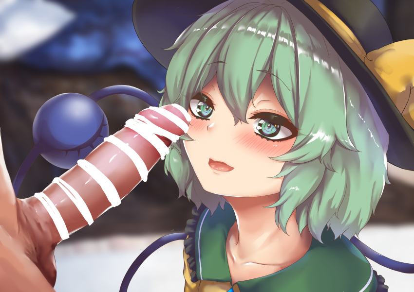 big_penis blush censored green_hair koishi_komeiji looking_up naked_male tagme touhou yamataka