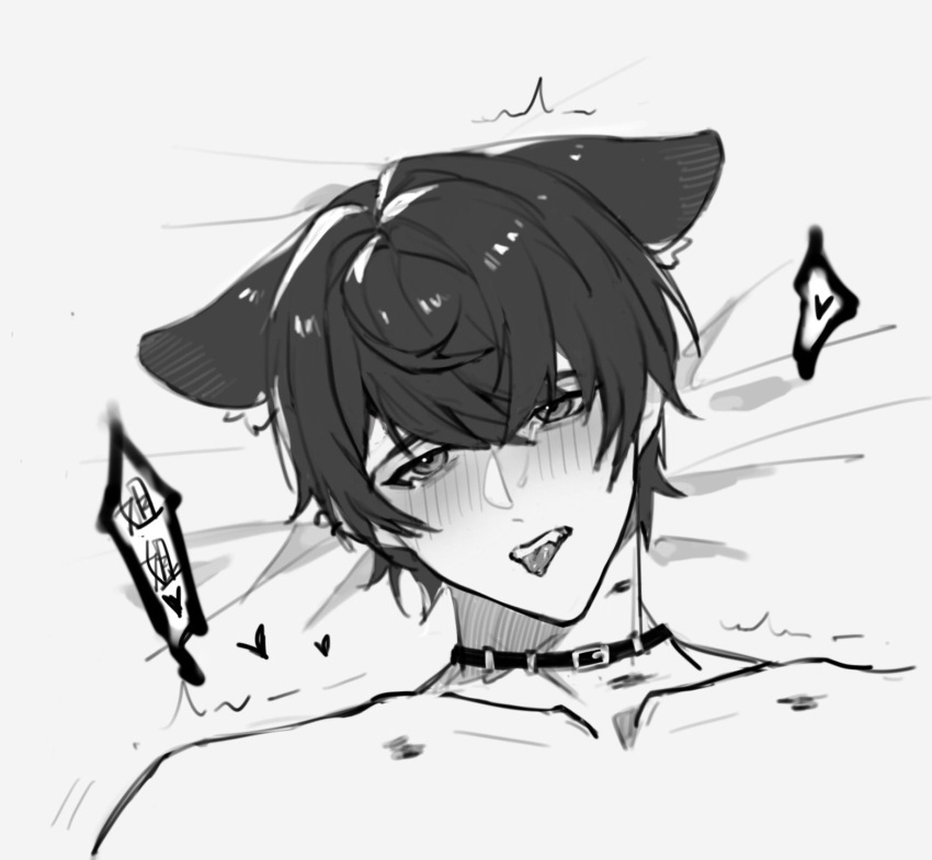 1boy acer_findo animal_ears blush cat_boy cat_ears catboy collar male male_only marius_von_hagen mihoyo pleasure_face short_hair solo tears_of_themis