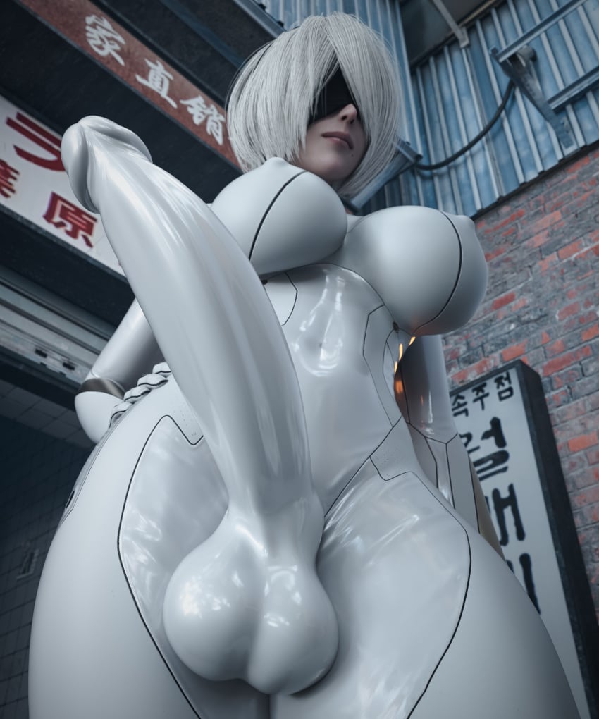 1futa 3d balls big_balls big_breasts big_penis blindfold bodysuit breasts clothing cock_sleeve_(clothes) erect_penis erection erection_under_clothes futa_only futanari genitalwear huge_cock latex latex_anus latex_bodysuit latex_breasts latex_futa latex_gloves latex_legwear latex_nipples latex_skin latex_skinsuit latex_suit latex_thigh_highs latex_thighhighs latex_vagina low-angle_view nier nier:_automata nipples penis short_hair solo stevencarson testicles white_hair yorha_2b