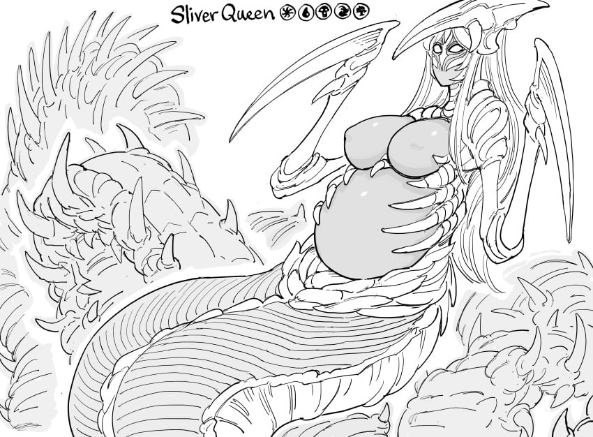 1girls absurd_res anthro bb_(baalbuddy) breasts female female_only magic_the_gathering monochrome monster monster_girl nightmare_waifu sliver solo tagme white_background