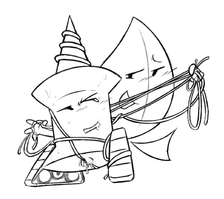 battle_for_dream_island bfdi blush drill leafy_(bfdi) lesbian object_shows pin_(bfdi) pin_(bfdi)_(mech_suit) pulling pussy pussy_juice pussy_peek sweat treads wire wireplay wires yuri