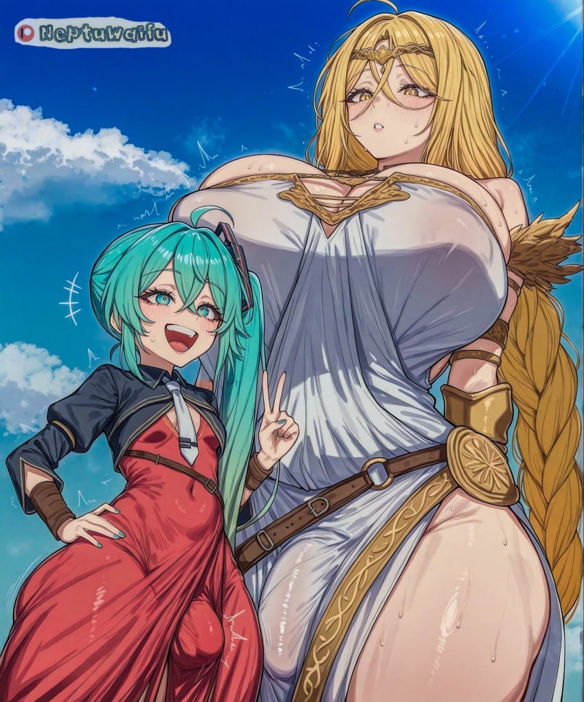 1futa 2futas ai_assisted ai_generated bandai_namco bulge comic comic_page elden_ring fromsoftware futa_with_femboy futadom futanari hatsune_miku huge_ass huge_balls miku_hatsune mikumikudance multiple_penises neptuwaifu penis penis_size_difference queen_marika_the_eternal size_difference small_breasts smaller_female text