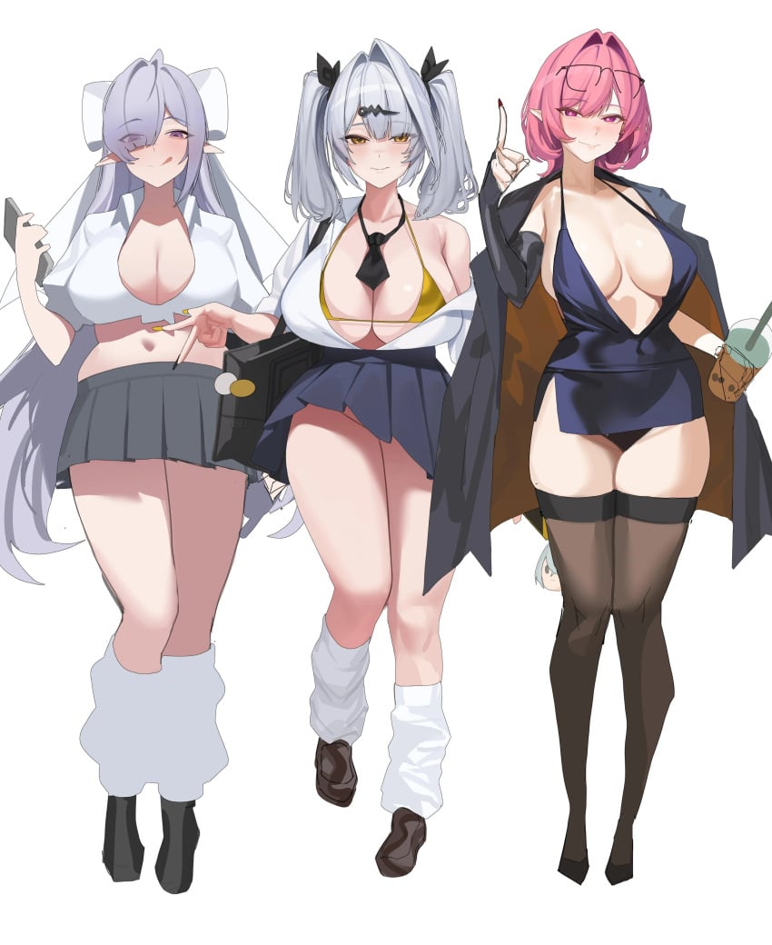 3girls big_breasts boba_tea colored_nails female female_only long_hair long_nails multiple_girls painted_nails remielle_(zenless_zone_zero) remielle_dan short_hair velina_(zenless_zone_zero) velina_airgid yixuan_(zenless_zone_zero) zenless_zone_zero