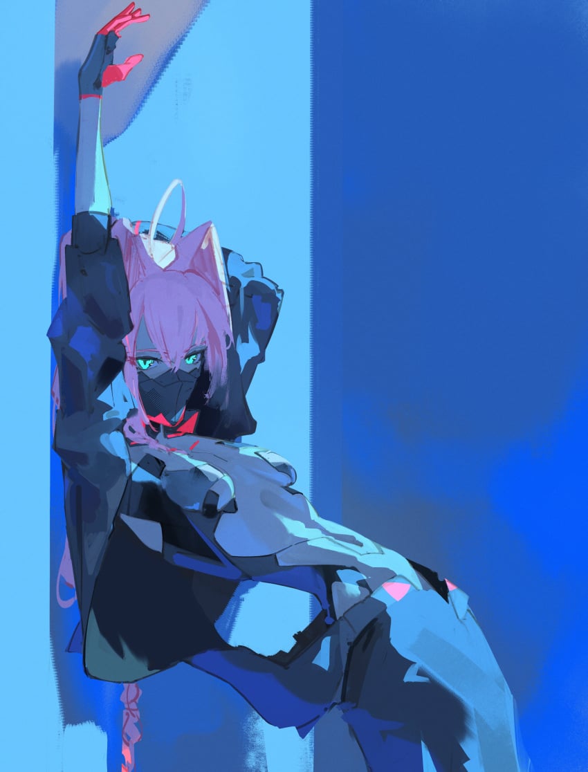 1girls blue_eyes color cyberpunk:_edgerunners cyberpunk_2077 cyberpunk_girl cyborg cyborg_girl female female_focus female_only hi_res long_hair looking_at_viewer pink_hair slim_waist solo solo_female talia_yang tan_body tan_skin thick_thighs